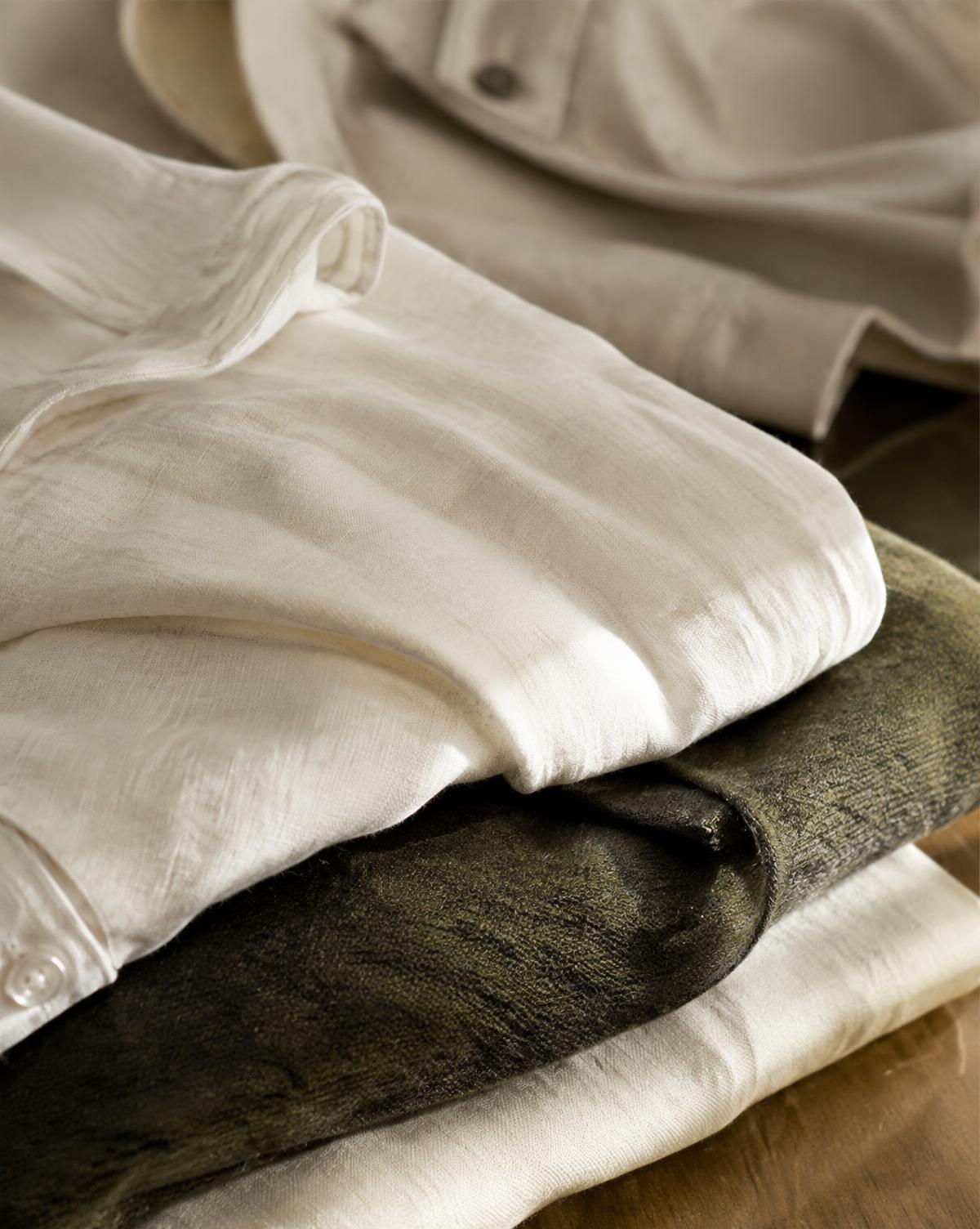 Folded garments in natural fabrics